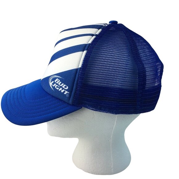 Trucker Hat Budweiser Bud Light Blue White Diagonal Logo Adjustable Snapback u - Picture 6 of 9